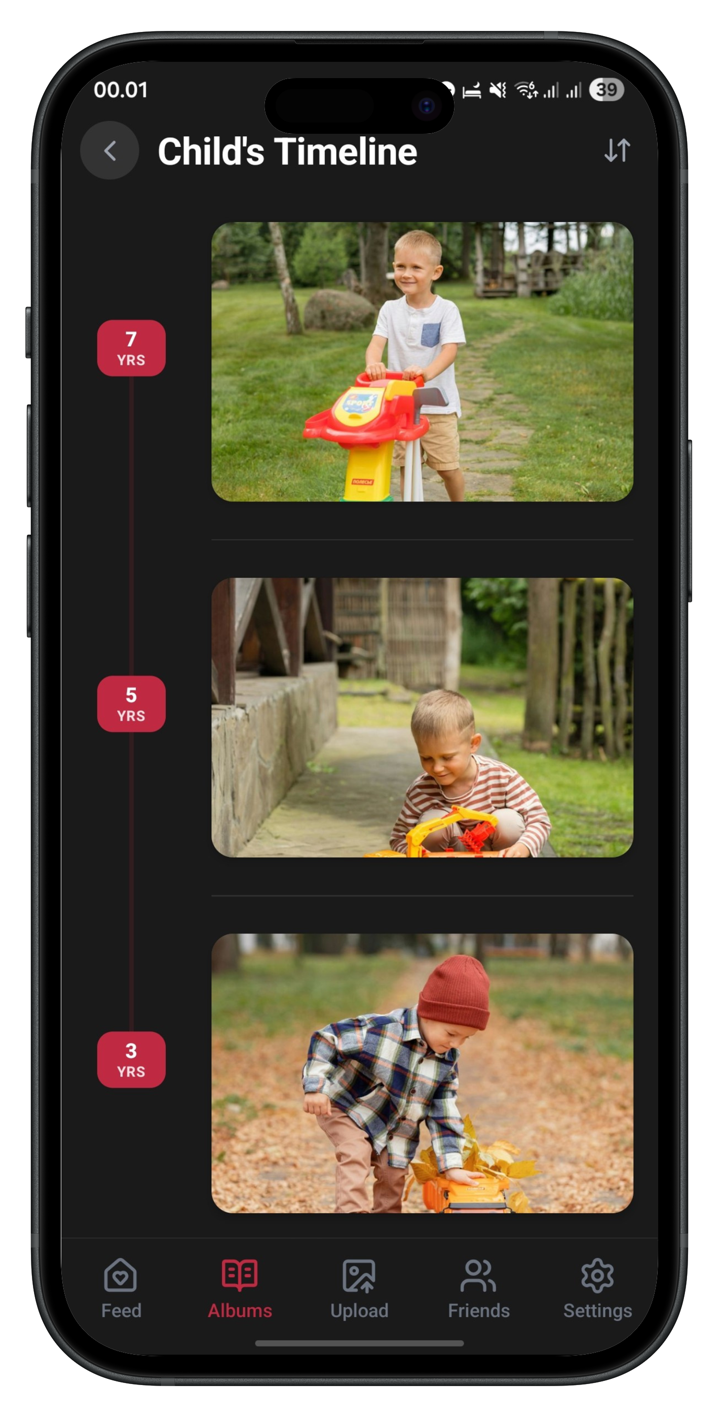 Boy's timeline on iPhone